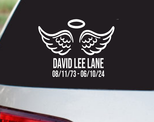 Custom Angel Wings Memorial Decal - Personalized Name & Dates